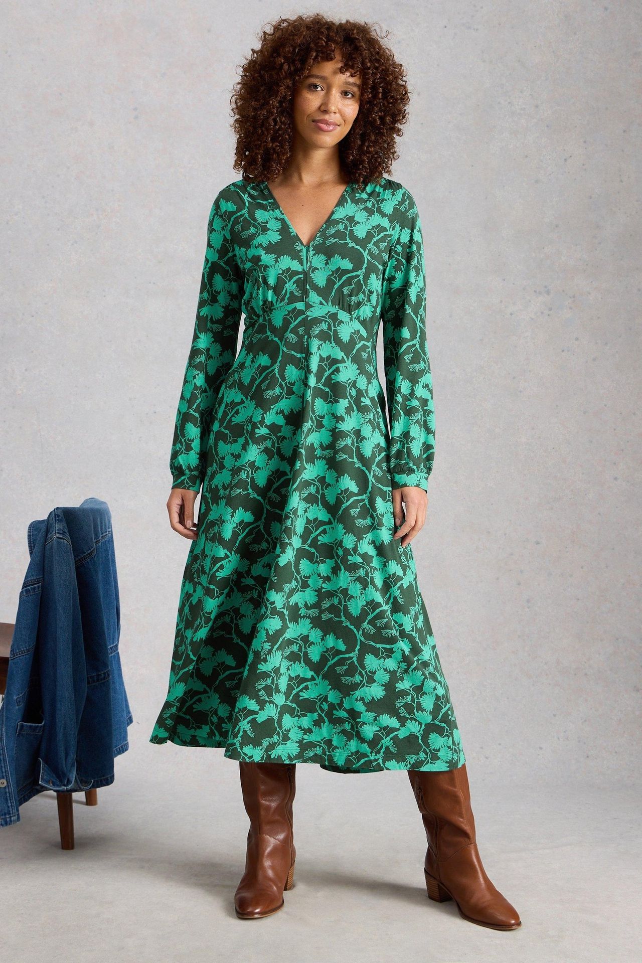 MEGAN JERSEY DRESS GREEN PRINT | Online Outlet | Otrium