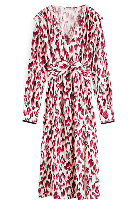 LONG-SLEEVE DRAPED DRESS WITH SLIT DETAIL BRUSHED IKAT CHERR 1