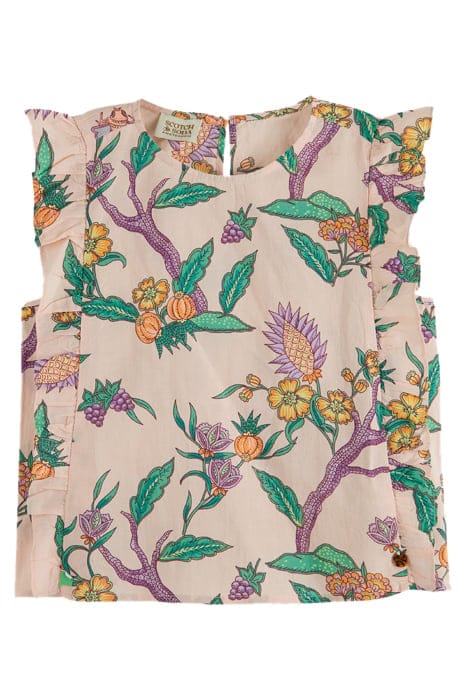 ALL-OVER PRINTED SLEEVELESS RUFFLE DETAIL TOP FLOWER GARDEN 1
