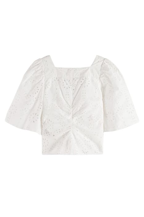 RUCHED FRONT FLUTTER SLEEVE TOP WHITE 2