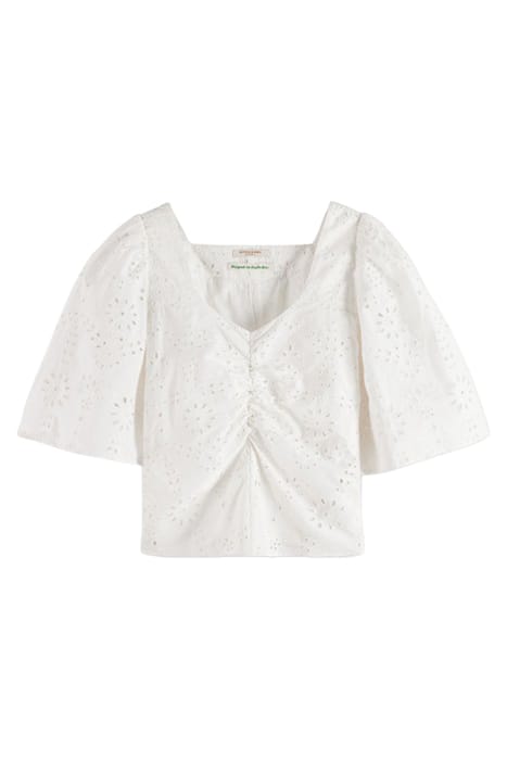 RUCHED FRONT FLUTTER SLEEVE TOP WHITE 1