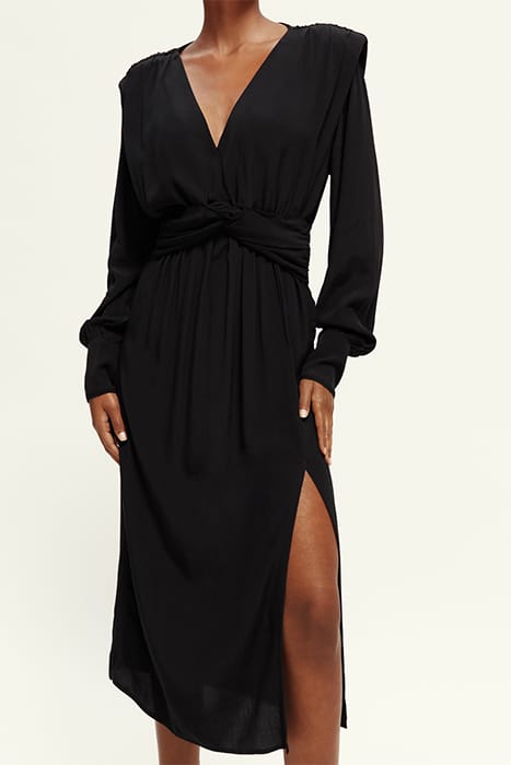 LONG-SLEEVE DRAPED DRESS WITH SLIT DETAIL BLACK 2