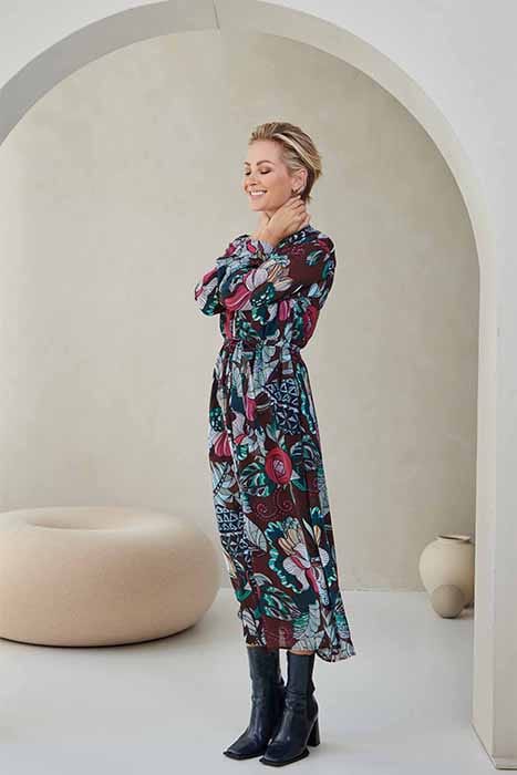 DRESS DORA DARK RED WITH STRIPEY STUFF PRINT 3