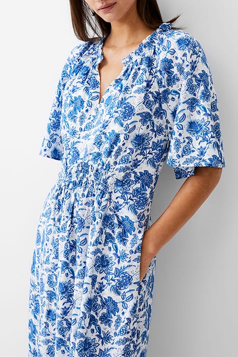 COSETTE SMOCK WAIST MIDI DRESS WHITE/BAJA BLUE 4