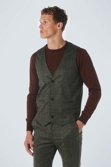 GILET JERSEY STRETCH CHECK TAUPE 1