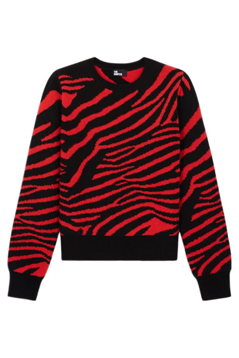 JACQUARD ROUND NECK BLACK - RED 1