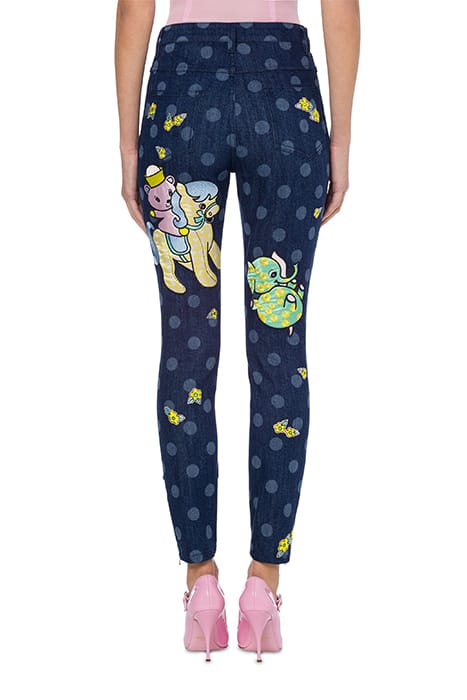 ANIMAL PATCH POLKA DOT DENIM TROUSERS BLUE 2
