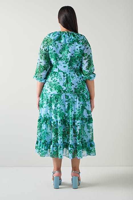 ELEANOR FRILL MIDI DRESS GREEN/BLUE 2