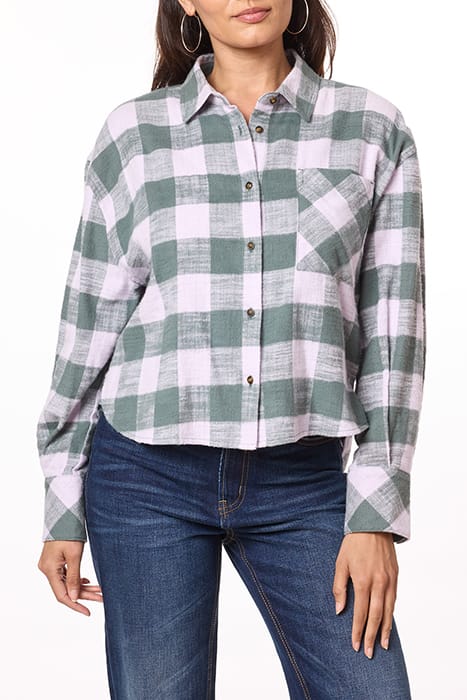 OVERSIZED CROPPED SHIRT BALSAM GREEN/ORCHID PETAL 1