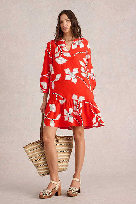 OTTO LINEN BLEND DRESS ORANGE PRINT 1