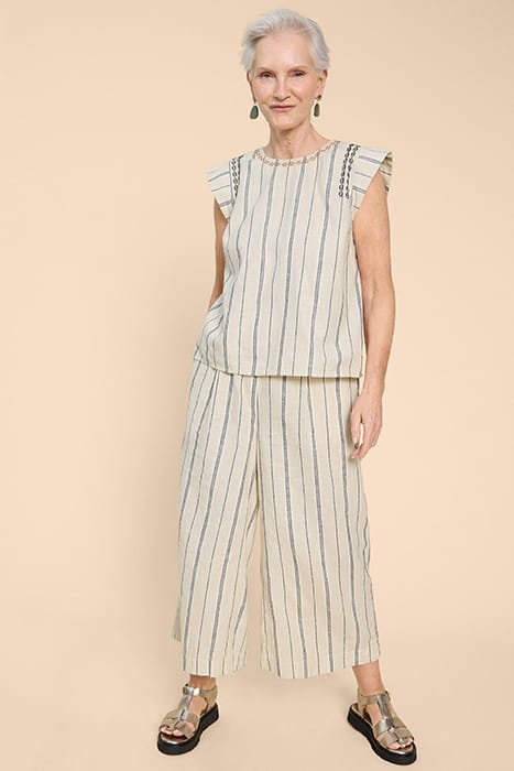 CARLA STRIPE LINEN BLEND TOP NATURAL MULTI 2