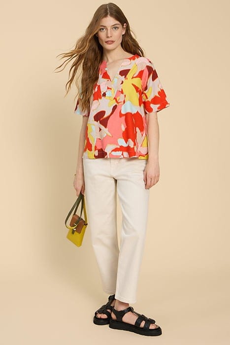 JAMIE LINEN BLEND TOP ORANGE PRINTED 1