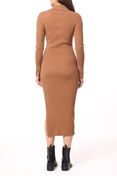 HENLEY MOCK NECK DRESS MEDIUM BROWN W/ IVORY CONTRAST 3