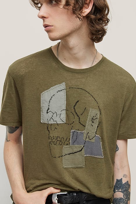 SS CREW TEE - PATCHWORK SKULL OLIVE 3