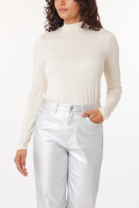 LUREX STRIPE MOCK NECK IVORY 1