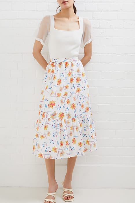 CAMILLE DRAPE TIERED MIDI SKRT WHITE 2