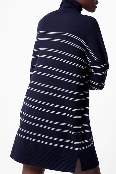 BABYSOFT STRIPED HI NECK DRESS DK NAVY/WINTER WHITE 4