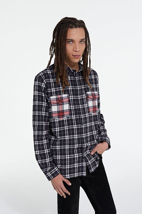 CHEMISE DROITE A CARREAUX POCHES CONTRASTEES BLACK 1