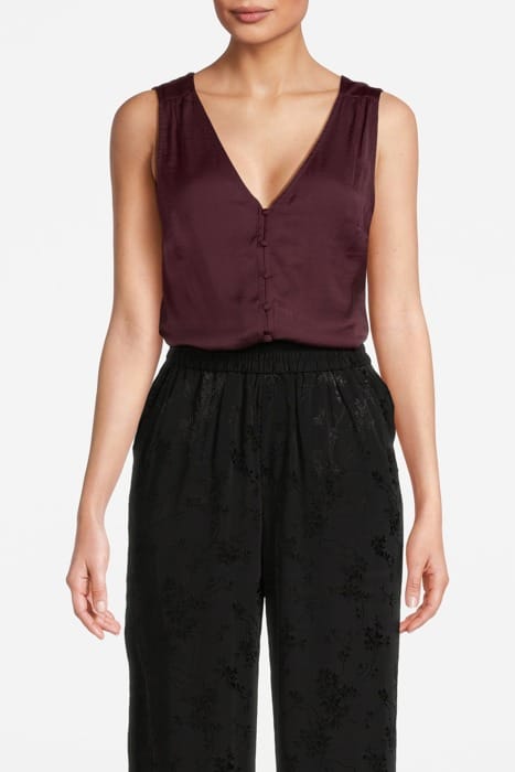 SLEEVELESS BUTTON FRONT BLOUSE BURGUNDY 1