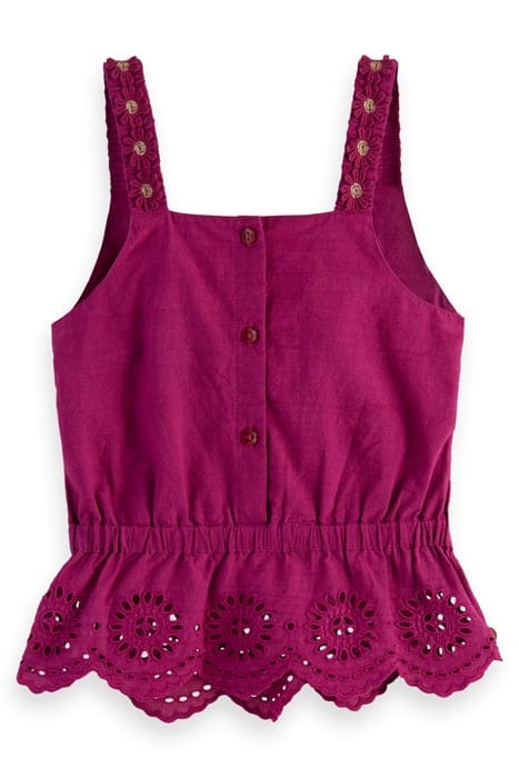 GIRLS BRODERIE ANGLAISE FLOWER TAPE TOP DAHLIA 1