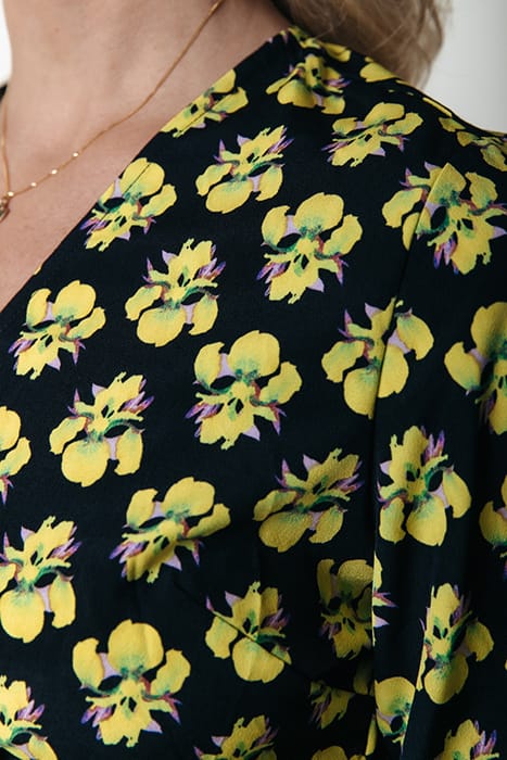 TELSI SMALL FLOWER LONG SLEEVE WRAP DRESS LS BRIGHT YELLOW 3