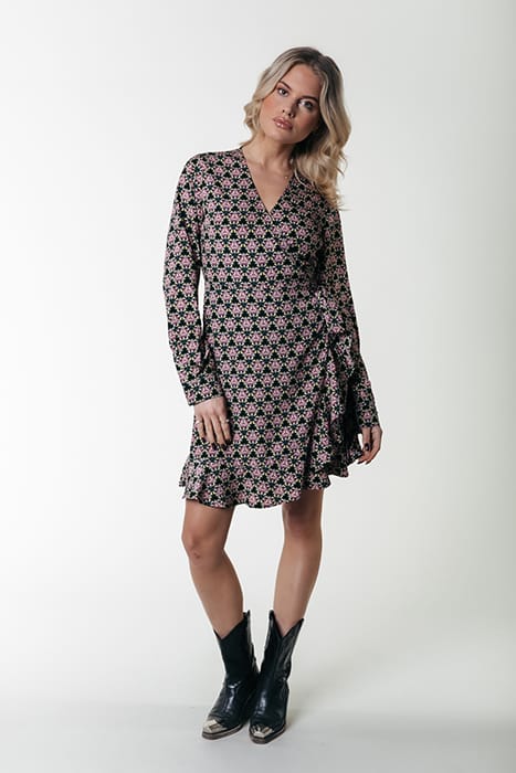 TELSI GRAPHIC FLOWER LONG SLEEVE WRAP DRESS LS CANDY PINK 1