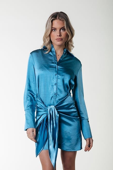 METTE SATIN WRAP DRESS LS DARK PETROL 1
