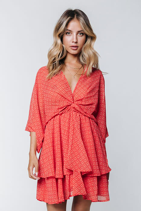 MENCIA SMALL GEO TWO LAYER MINI DRESS BRIGHT ORANGE 1