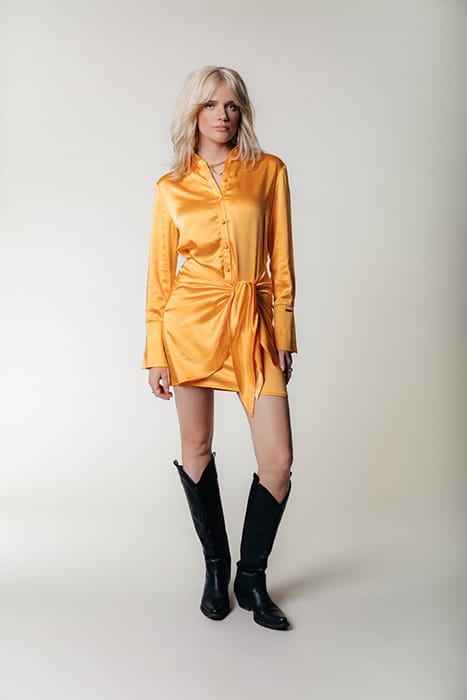 METTE SATIN WRAP DRESS LS RUST ORANGE 1