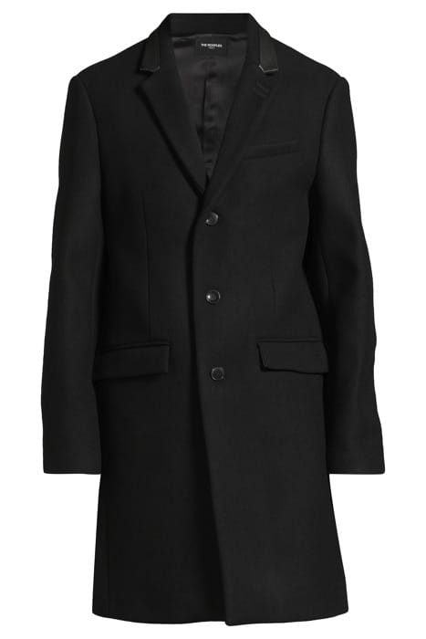 MANTEAU DROIT EN LAINE MÉLANGÉE ET COL EN CUIR BLACK 3