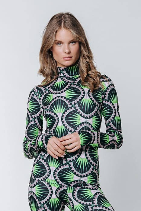 NEYO GRAPHIC PEACHED TURTLENECK TOP BRIGHT GREEN 1