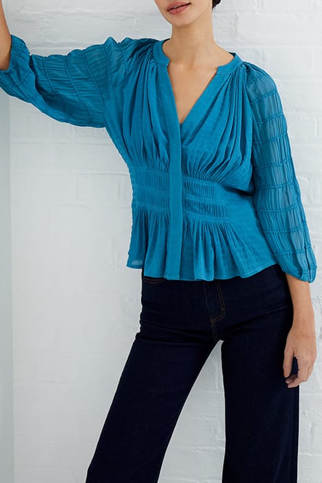 CORA PLEATED SMOCK TOP BLUE 3