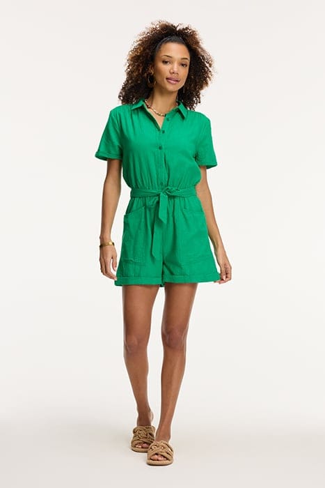 LADIES FREYA MOUSSELINE WAFFLE JUMPSUIT BASIL GREEN 3