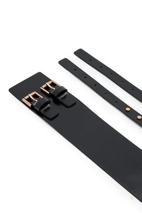 ELODIE DOUBLE BELT PATENT BLACK/BRASS 5