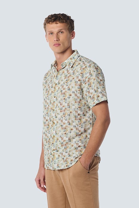 SHIRT SHORT SLEEVE ALLOVER PRINTED WITH LINEN GREEN 1