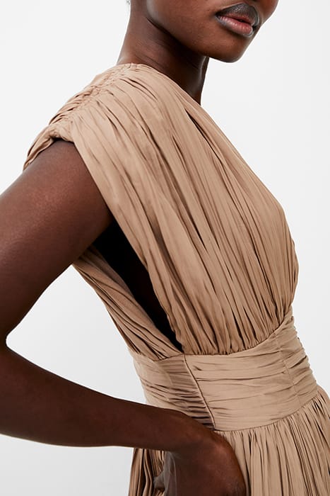 ALTHEA PLEATED V NECK DRESS MOCHA MOUSSE 4