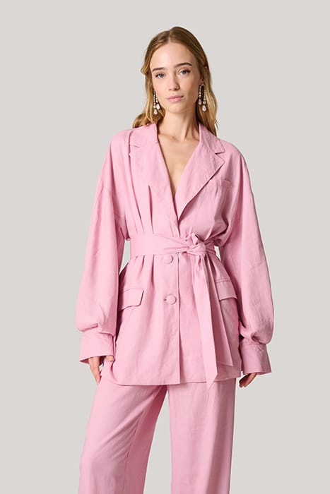 LA-SBLINEN BELTED BLAZER PINK 1