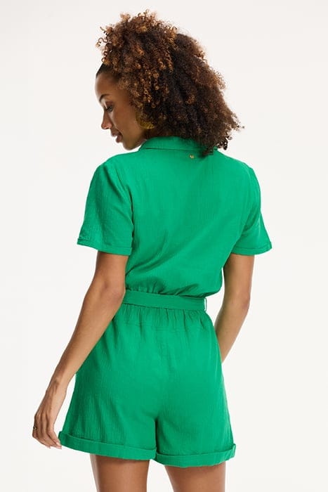 LADIES FREYA MOUSSELINE WAFFLE JUMPSUIT BASIL GREEN 2