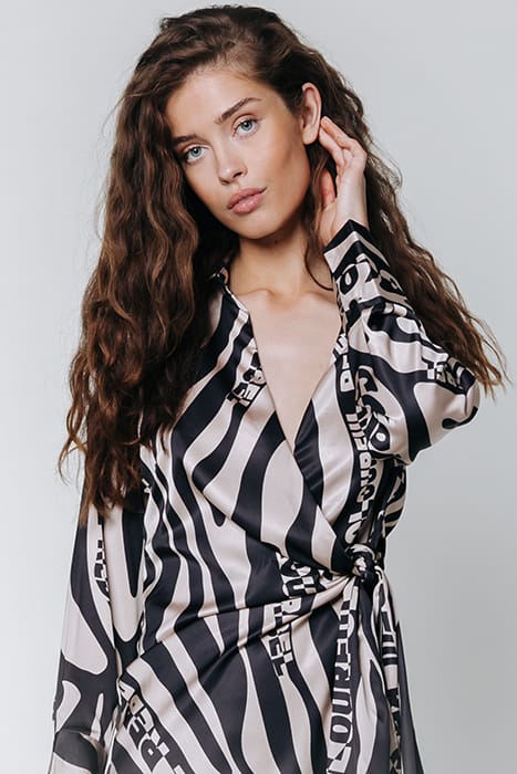 LEA ZEBRA WRAP MIDI DRESS SAND 5