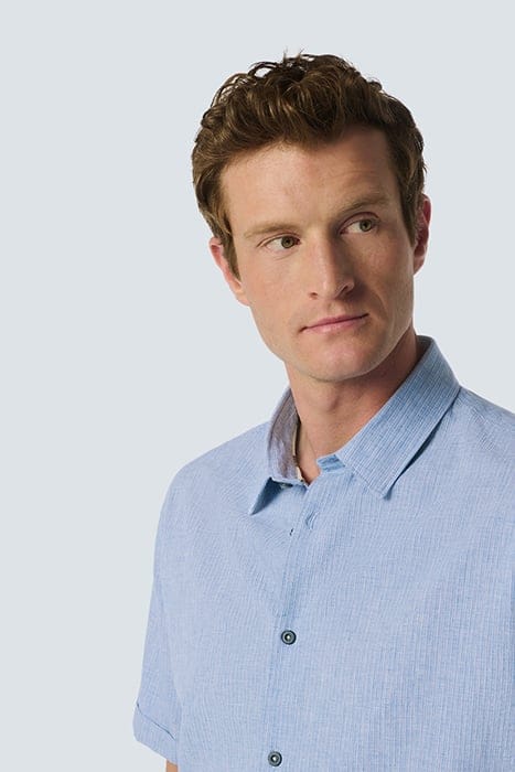 SHIRT SHORT SLEEVE 2 TONE WITH LINEN COBALT 6