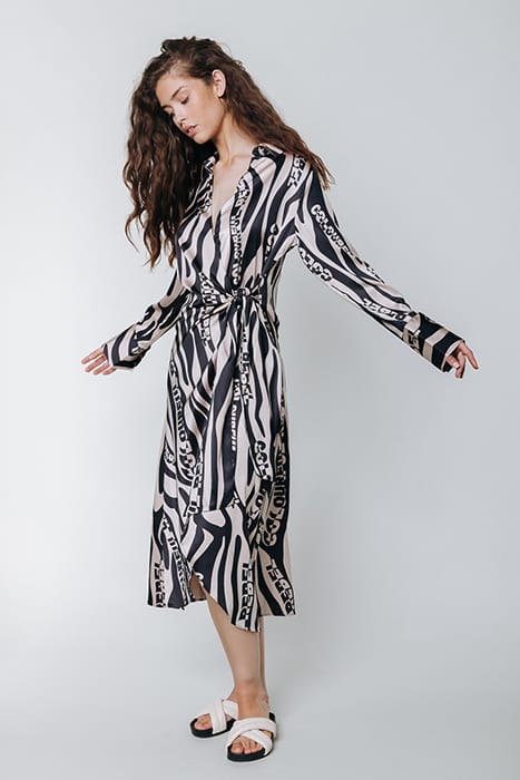 LEA ZEBRA WRAP MIDI DRESS SAND 3