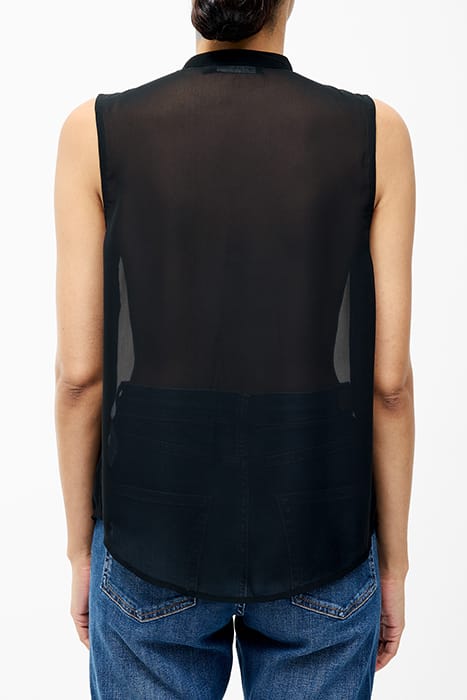 FRILL SLEEVELESS HENLEY BUTTON DOWN TANK TOP SZ18 BLACK 2