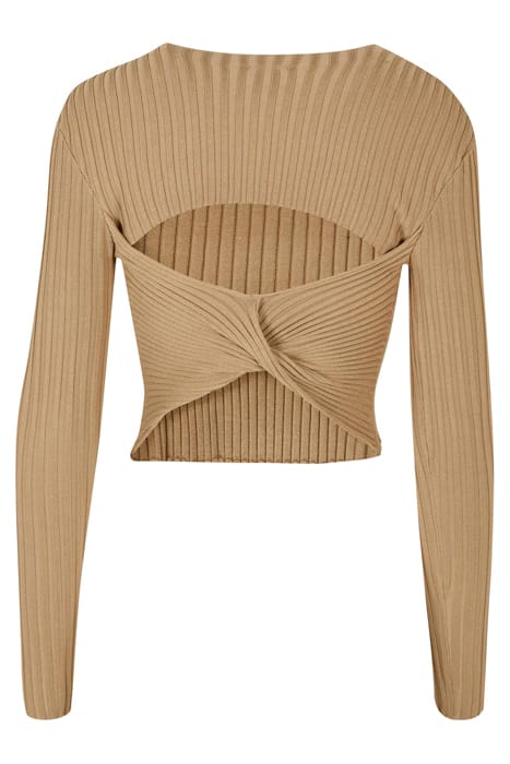 LADIES SHORT RIB KNIT TWISTED BACK SWEATER UNIONBEIGE 5