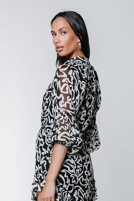 SUZE MARKER RUFFLE MINI DRESS BLACK/WHITE 2