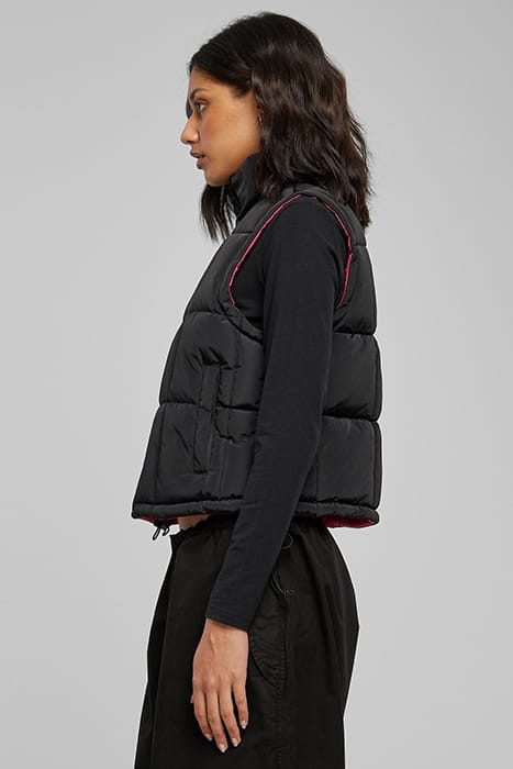 LADIES REVERSIBLE CROPPED PUFFER VEST BLACK/FUCHSIA 6