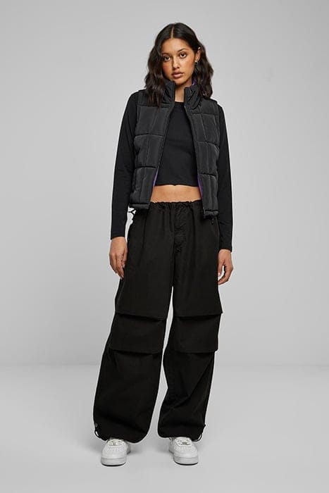 LADIES REVERSIBLE CROPPED PUFFER VEST BLACK/REALVIOLET 3
