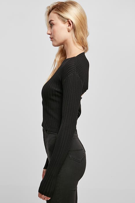 LADIES SHORT RIB KNIT TWISTED BACK SWEATER BLACK 6