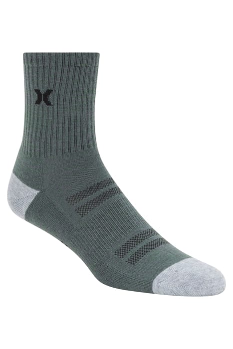 6PK MENS 1/2 TERRY HI QTR CREW BLACK/GREEN 3