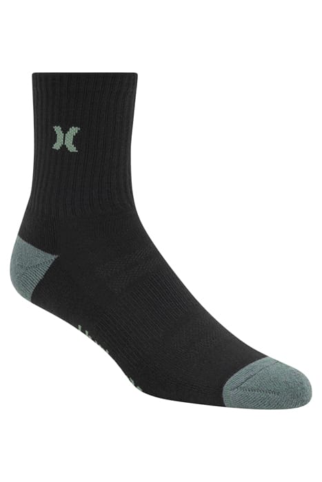 6PK MENS 1/2 TERRY HI QTR CREW BLACK/GREEN 2