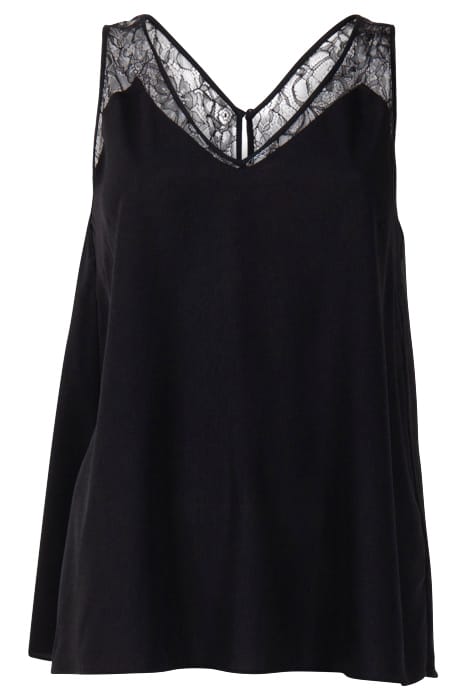 CREPE LIGHT LACE TRIM VEST BLACK 1
